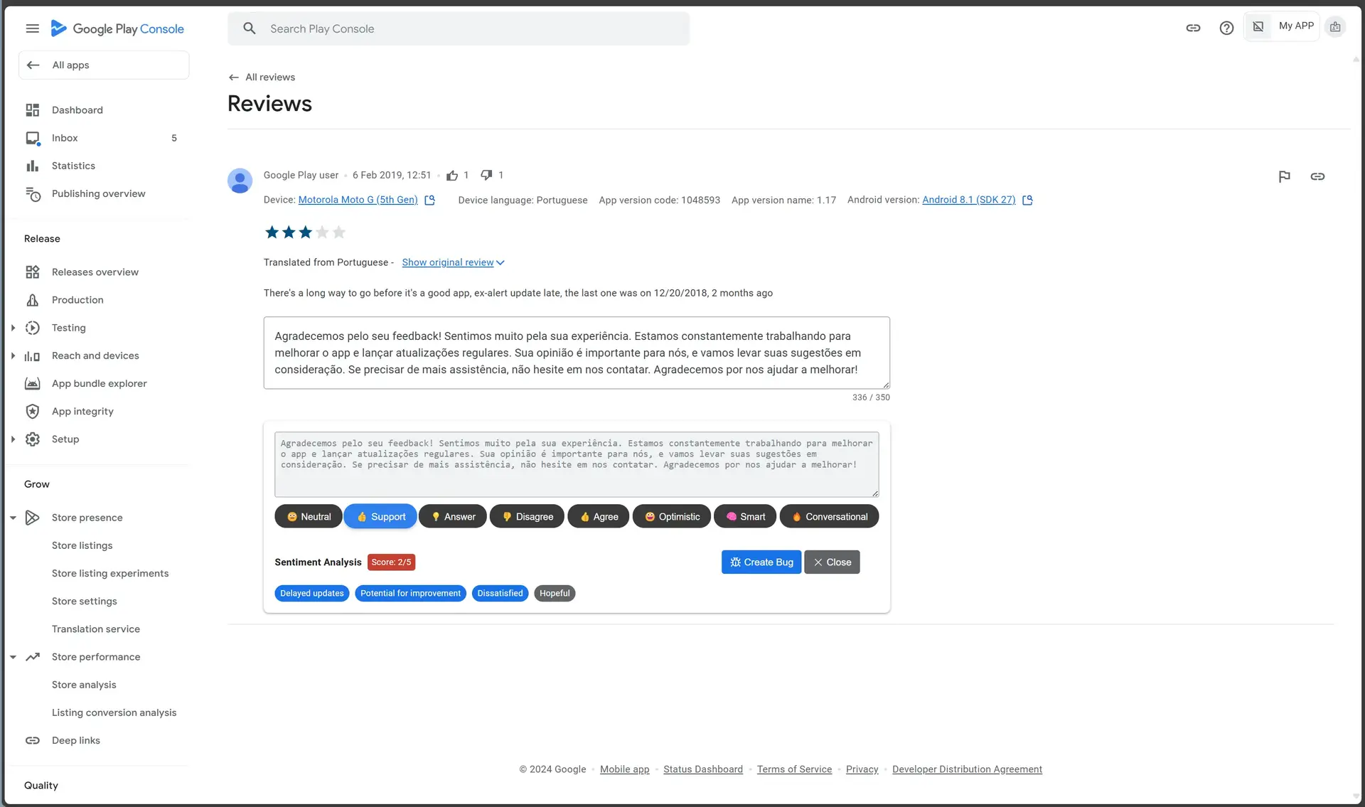 Google Play Console Review Automation demo